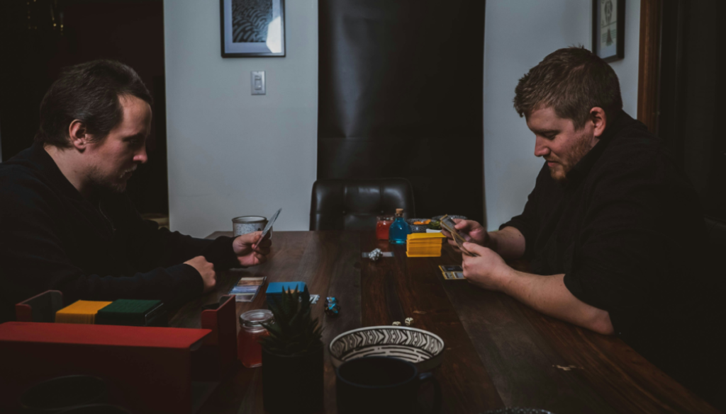 Two men in intense conversation.