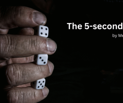 Hands holding dice with count showing 5-4-3, the countdown...