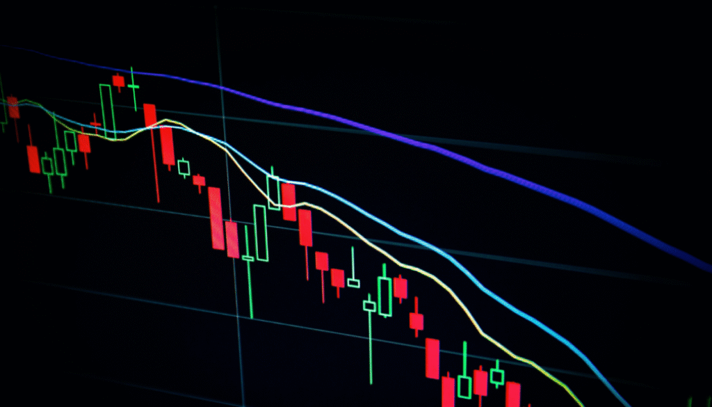 A falling candlestick chart illustrating loss aversion in Prospect Theory.