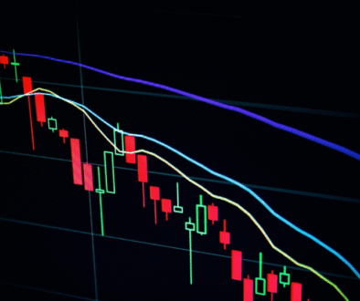 A falling candlestick chart illustrating loss aversion in Prospect Theory.