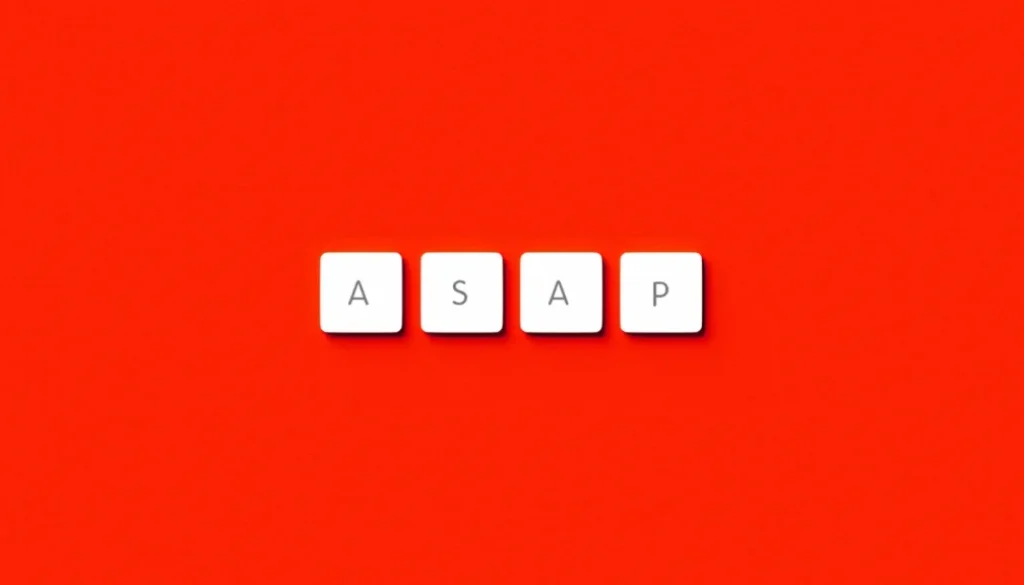 White keyboard keys spelling “ASAP” on a red background, symbolizing urgency and the essence of Parkinson’s Law: work expands to fill the time available.