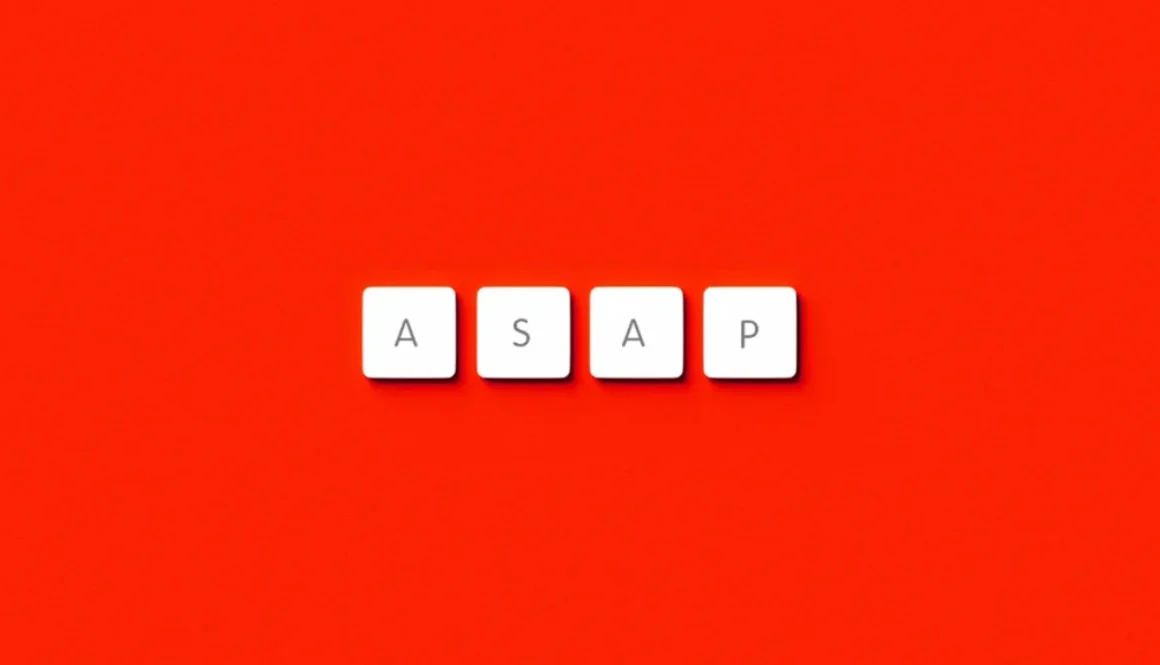 White keyboard keys spelling “ASAP” on a red background, symbolizing urgency and the essence of Parkinson’s Law: work expands to fill the time available.